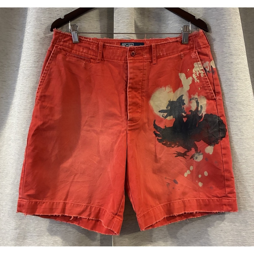 Y2K Polo Ralph Lauren Artistic Graphic Blot Art Design Red Chino Shorts